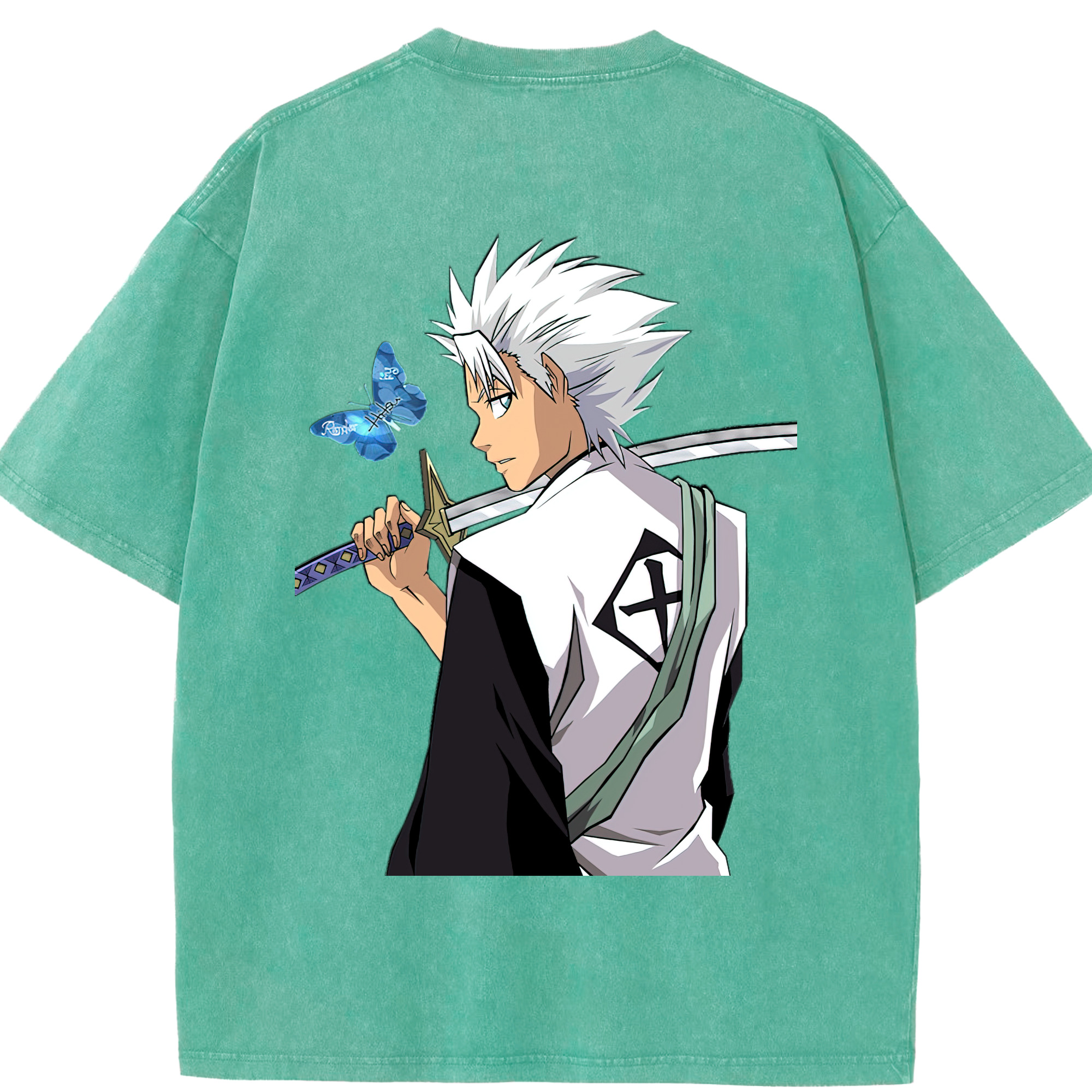 （画像用） ブリーチ 日番谷冬獅郎（ひつがや とうしろう） BLEACH Hitsugaya Toushirou 綿100% ヴィンテージ風 半袖Tシャツ（背面プリント）